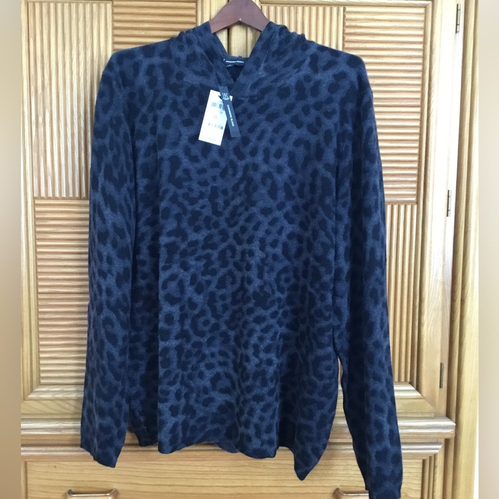 Cashmere Sweater - Animal Print Hoodie Style - INC Concepts - XL - New w/tags.